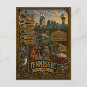 Cartão Postal Saudações do Tennessee Arte Retro Vintage