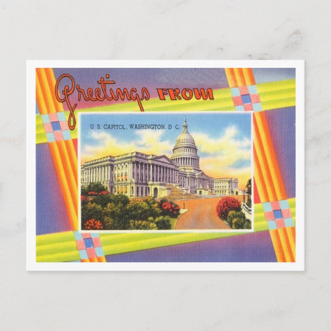 Cartão Postal Saudações do U. S. Capitol, Washington, D. C. (Frente)