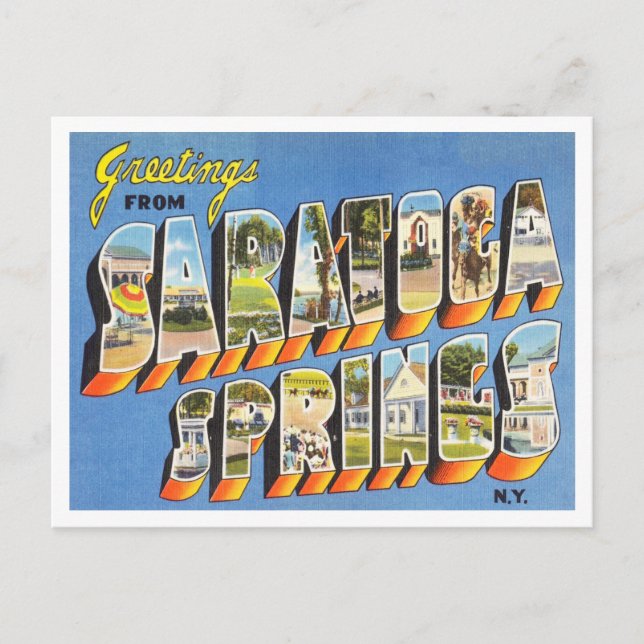 Cartão Postal Saudações dos Primaveras Saratoga, Viagem de Nova  (Frente)