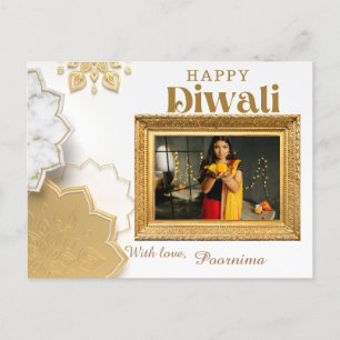 Cartão Postal Saudações elegantes de Diwali, branco e ouro