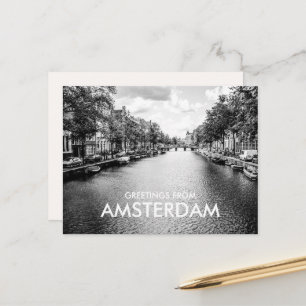Cartão Postal Saudações em Preto e Branco de Amsterdã