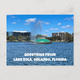 Cartão Postal Saudações Fotográficas do Lago Eola Fountain Orlan