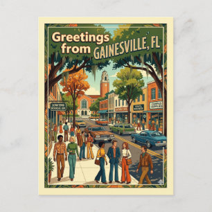 Cartão Postal Saudações Gainesville FL Retro Inspirado nos Anos