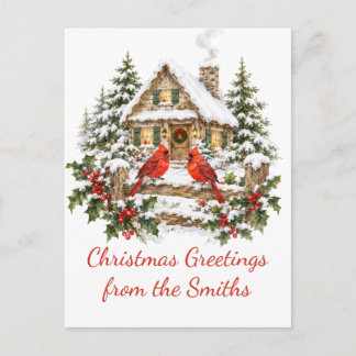 Cartão Postal Saudações Personalizadas de Natal Cardinal Cabin