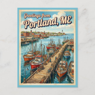 Cartão Postal Saudações Portland Maine Estilo Vintage