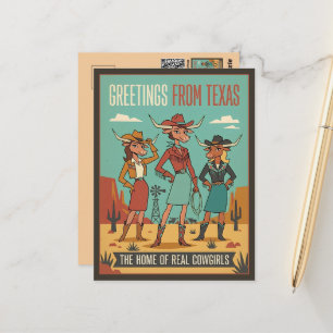 Cartão Postal Saudações Retro das Vaqueiras do Texas Viagens