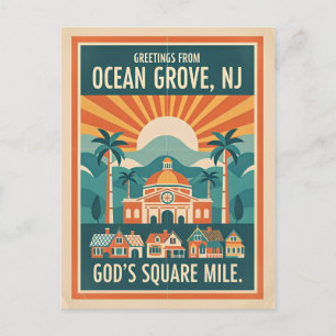 Cartão Postal Saudações Retro de Ocean Grove, Nova Jersey