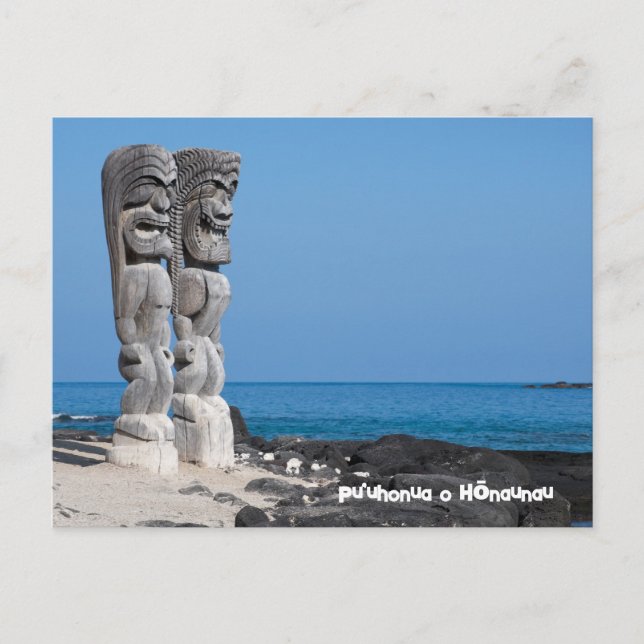 Cartão Postal Saudações Tiki, Local de Refúgio, Big Island Havaí (Frente)