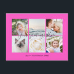 Cartão Postal Saudações Universais Personalizadas Fuchsia 6 foto<br><div class="desc">Cartões de Saudações Universais personalizados com rosa fuchsia com 6 fotos da família com um colagem de fotos elegante com 6 imagens personalizadas,  sua mensagem de saudações em uma fonte manuscrita elegante,  seu nome,  data,  ano,  mensagem no verso em uma fonte sans serif moderna e simples.</div>