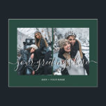 Cartão Postal Saudações Universais Personalizadas Verdes 2 fotos<br><div class="desc">Cartões de Saudações Universais personalizados em verde escuro para 2 melhores amigos,  casamentos ou família,  com uma colagem de fotos elegante com 2 imagens personalizadas,  sua mensagem de saudações em fonte manuscrita elegante,  seu nome,  data,  ano,  mensagem no verso em uma fonte sans serif moderna e simples.</div>