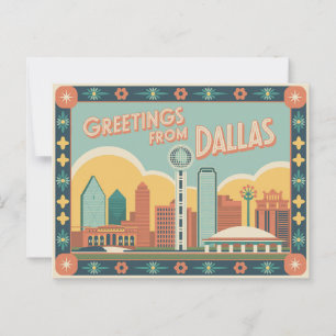 Cartão Postal Saudações Vintage de Dallas Classic Retro