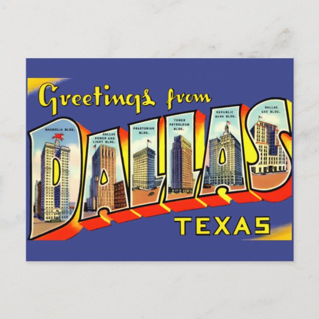 Cartão Postal Saudações Vintage De Dallas, Texas Viagem (Frente)