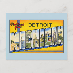 Cartão Postal Saudações Vintage de Detroit Michigan