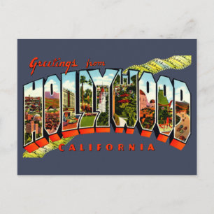 Cartão Postal Saudações Vintage De Hollywood Viagem