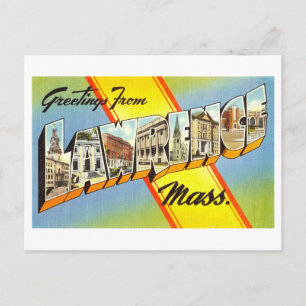 Cartão Postal Saudações Vintage de Lawrence, Massachusetts