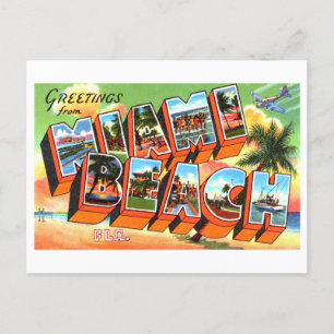 Cartão Postal Saudações Vintage de Miami Beach, Flórida,