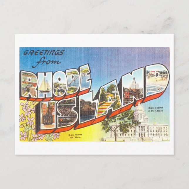 Cartão Postal Saudações Vintage de Rhode Island (Frente)
