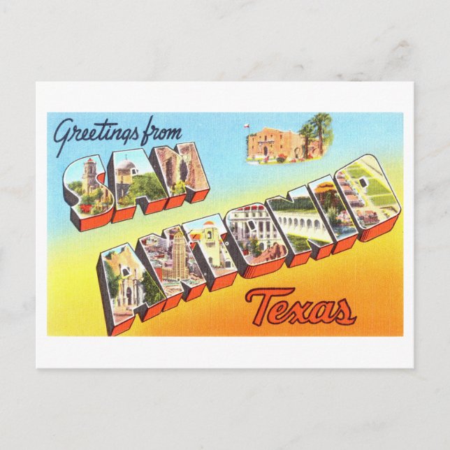 Cartão Postal Saudações Vintage de San Antonio, Texas (Frente)