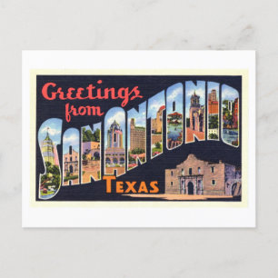 Cartão Postal Saudações Vintage de San Antonio, Texas