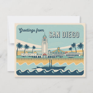 Cartão Postal Saudações Vintage de San Diego Clássico Retro