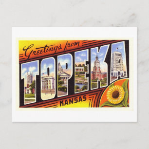 Cartão Postal Saudações Vintage de Topeka, Kansas
