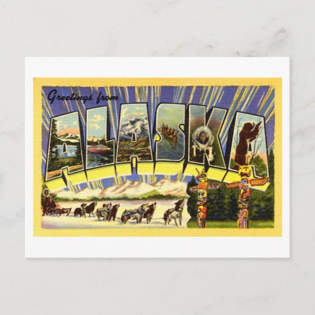 Cartão Postal Saudações Vintage do Alasca (Frente)