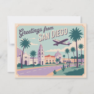 Cartão Postal Saudações Vintage do Retro Clássico de San Diego