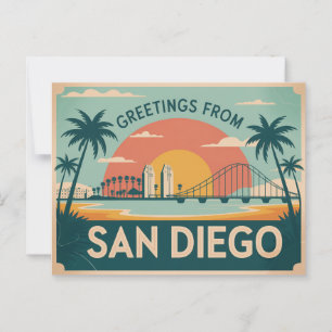 Cartão Postal Saudações Vintage do Retro Clássico de San Diego