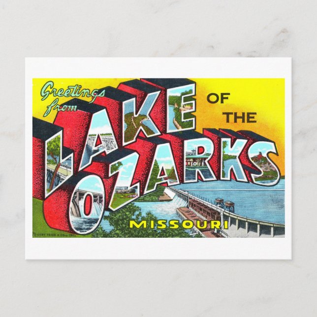 Cartão Postal Saudações Vintage: lago de Ozarks, Missouri (Frente)