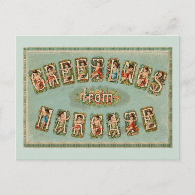 Cartão Postal Saudações vitorianas de Margate, querubins, anjos (Frente)