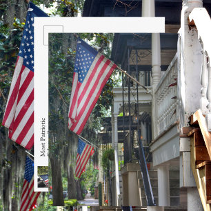 Cartão Postal Savannah GA Patriotic Flags Jones Rua Fotográfica