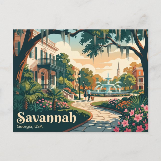 Cartão Postal Savannah, Geórgia, EUA EUA (Frente)