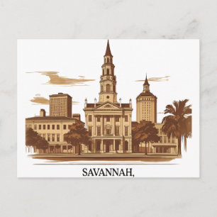 Cartão Postal Savannah Geórgia paisagem urbana vintage