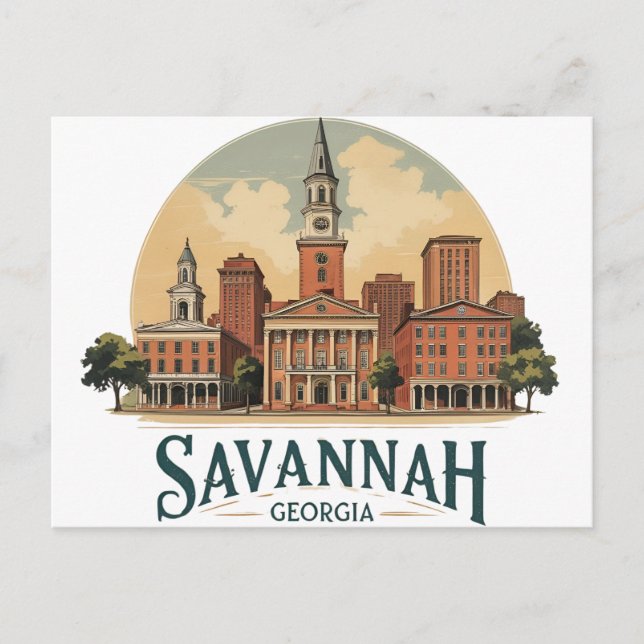 Cartão Postal Savannah Georgia Skyline (Frente)