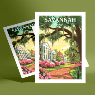 Cartão Postal Savannah Geórgia Vintage
