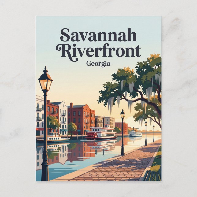 Cartão Postal Savannah Riverfront Geórgia (Frente)