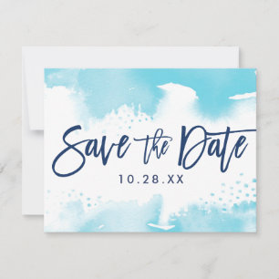 CARTÃO POSTAL SAVE THE DATE água moderna aqua azul