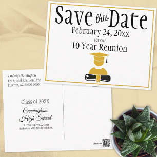 Cartão Postal Save The Date Class Reunion Minimalist Black Gold