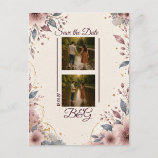 Cartão Postal Save the Date Floral Aquarela