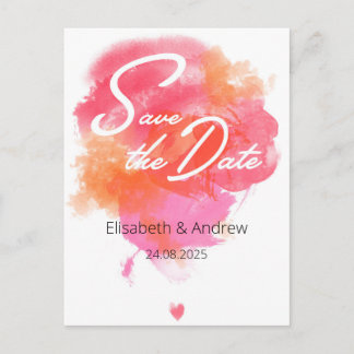 Cartão Postal Save the date - modern, watercolor pink orange