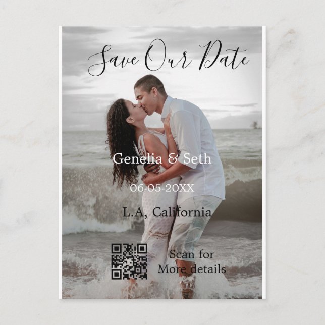 Cartão Postal Save the date simple minimal QR scan code details  (Frente)