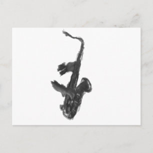 Cartão Postal saxofone preto e branco e duas mãos