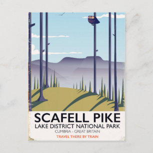Cartão Postal Scafell Pike, Cúmbria, Cartaz de viagem vintage