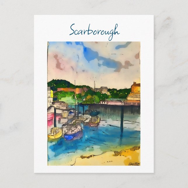 Cartão Postal Scarborough Watercolor (Frente)
