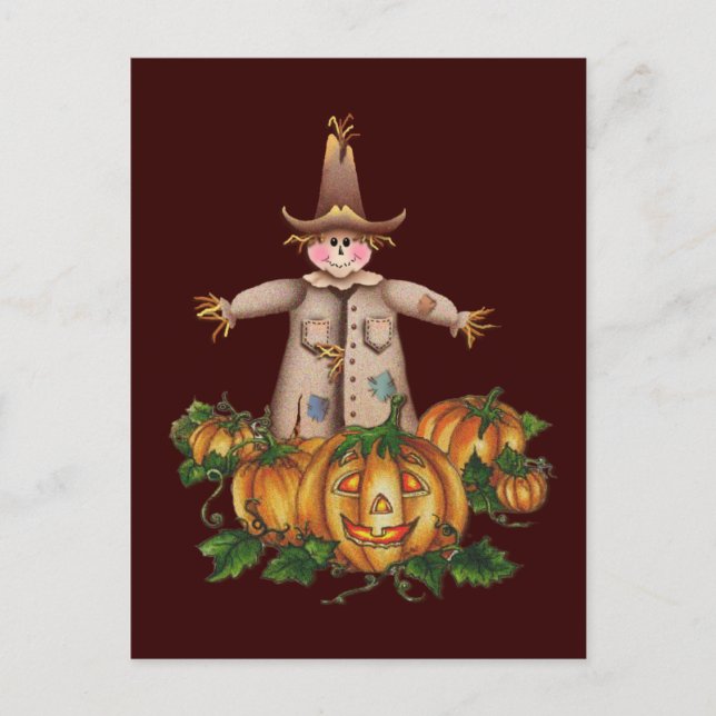 Cartão Postal SCARECROW & PUMPKIN PATCH by SHARON SHARPE (Frente)