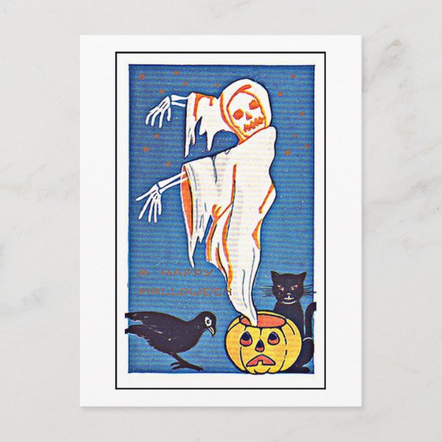 Cartão Postal Scary Ghost Vintage Halloween (Frente)