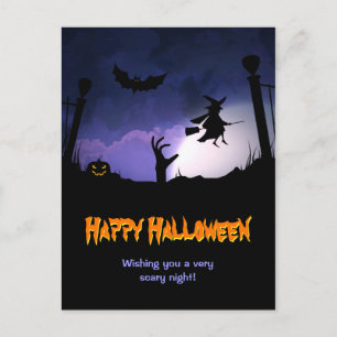 Cartão Postal Scary Graveyard - Feiticeira Pumpkin Feliz Hallowe
