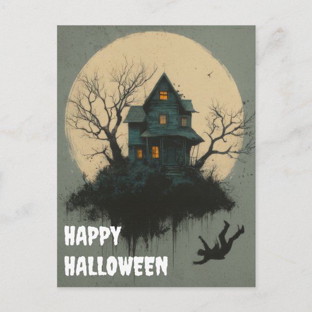 Cartão Postal Scary Halloween Pumpkin Witch Scary Night (Frente)