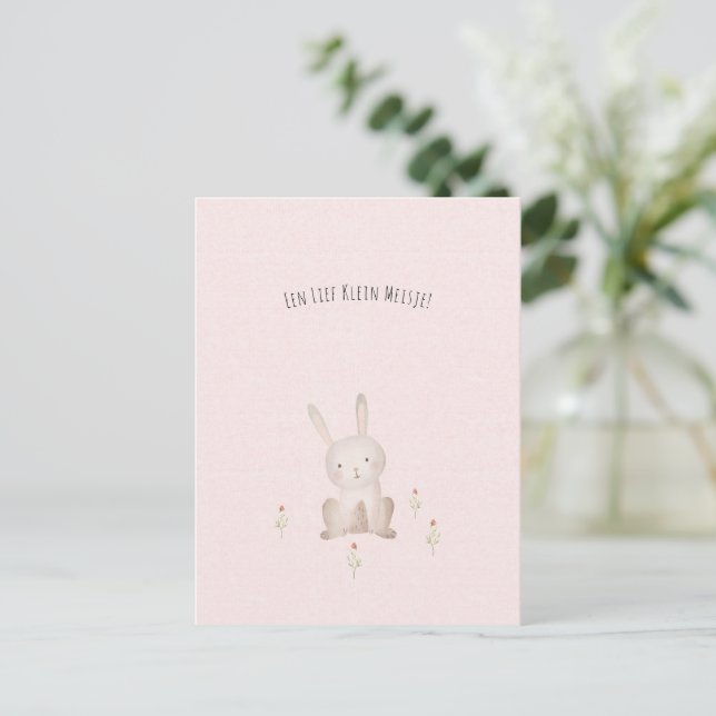 Cartão Postal Schattig Konijn Met Bloemen Baby Meisje Dochter (Em pé/Frente)