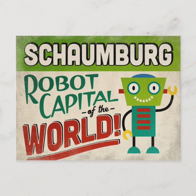 Cartão Postal Schaumburg Illinois Robot - Funny Vintage (Frente)